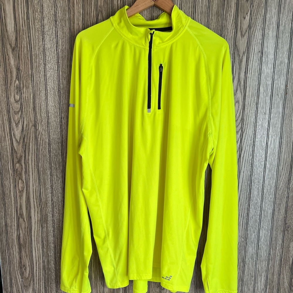 Plus Size Bright Neon Yellow Stretchy Athletic Half Zip Pullover Shirt Jacket
